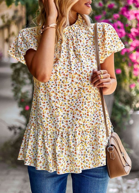 Floral Print Turtleneck Blouse