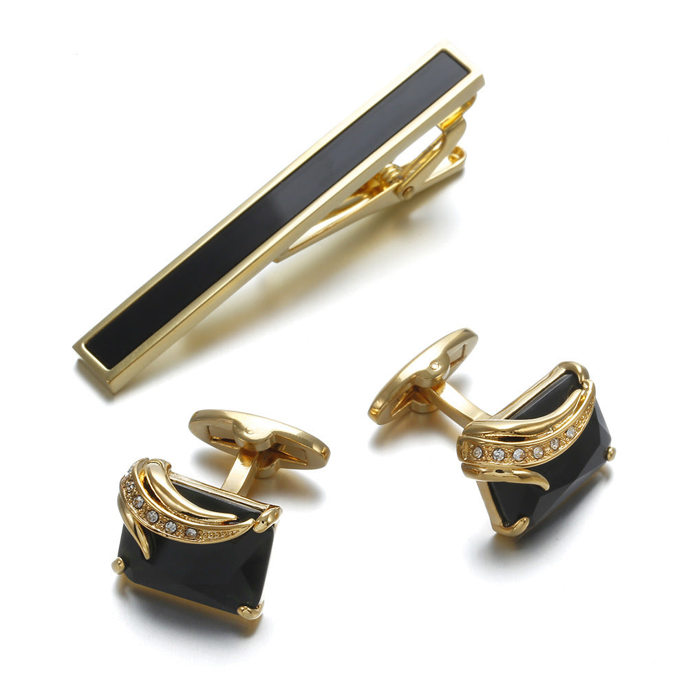 Gold and Black Tie Clip and Cufflinks Set